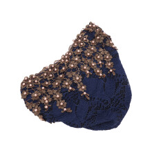 Dunkelblauer bestickter Turban-Kopfschmuck für Frauen mit Perlenborte und Fleece