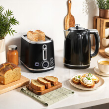 (Black) HOMCOM 1.7L 3000W Kettle and 2 Slice Toaster with Keep Warm Memory Function