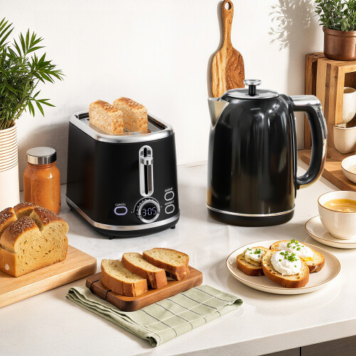 Homcom (Black) HOMCOM 1.7L 3000W Kettle and 2 Slice Toaster with Keep Warm Memory Function