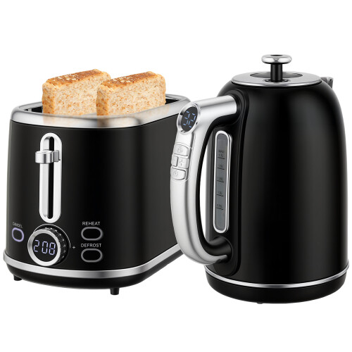 Homcom (Black) HOMCOM 1.7L 3000W Kettle and 2 Slice Toaster with Keep Warm Memory Function 1