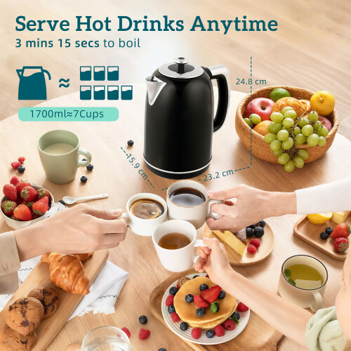 Homcom (Black) HOMCOM 1.7L 3000W Kettle and 2 Slice Toaster with Keep Warm Memory Function 2