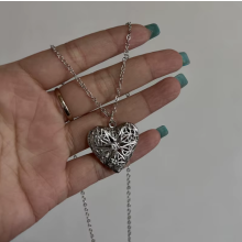 (04) Romantic Heart Locket Pendant Openable Female Silver Color Stainless Steel Photo Frame Charm Necklace for Women Men Jewelry Gift