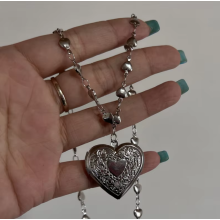 (01) Romantic Heart Locket Pendant Openable Female Silver Color Stainless Steel Photo Frame Charm Necklace for Women Men Jewelry Gift
