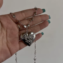 ( 02) Romantic Heart Locket Pendant Openable Female Silver Color Stainless Steel Photo Frame Charm Necklace for Women Men Jewelry Gift
