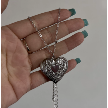 (05) Romantic Heart Locket Pendant Openable Female Silver Color Stainless Steel Photo Frame Charm Necklace for Women Men Jewelry Gift