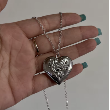 (06) Romantic Heart Locket Pendant Openable Female Silver Color Stainless Steel Photo Frame Charm Necklace for Women Men Jewelry Gift