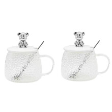 Japanese Cartoon Bear Glass Cup - Cute White Handle Tea Cup for Students, Women, Coffee, Milk, Breakfast Use