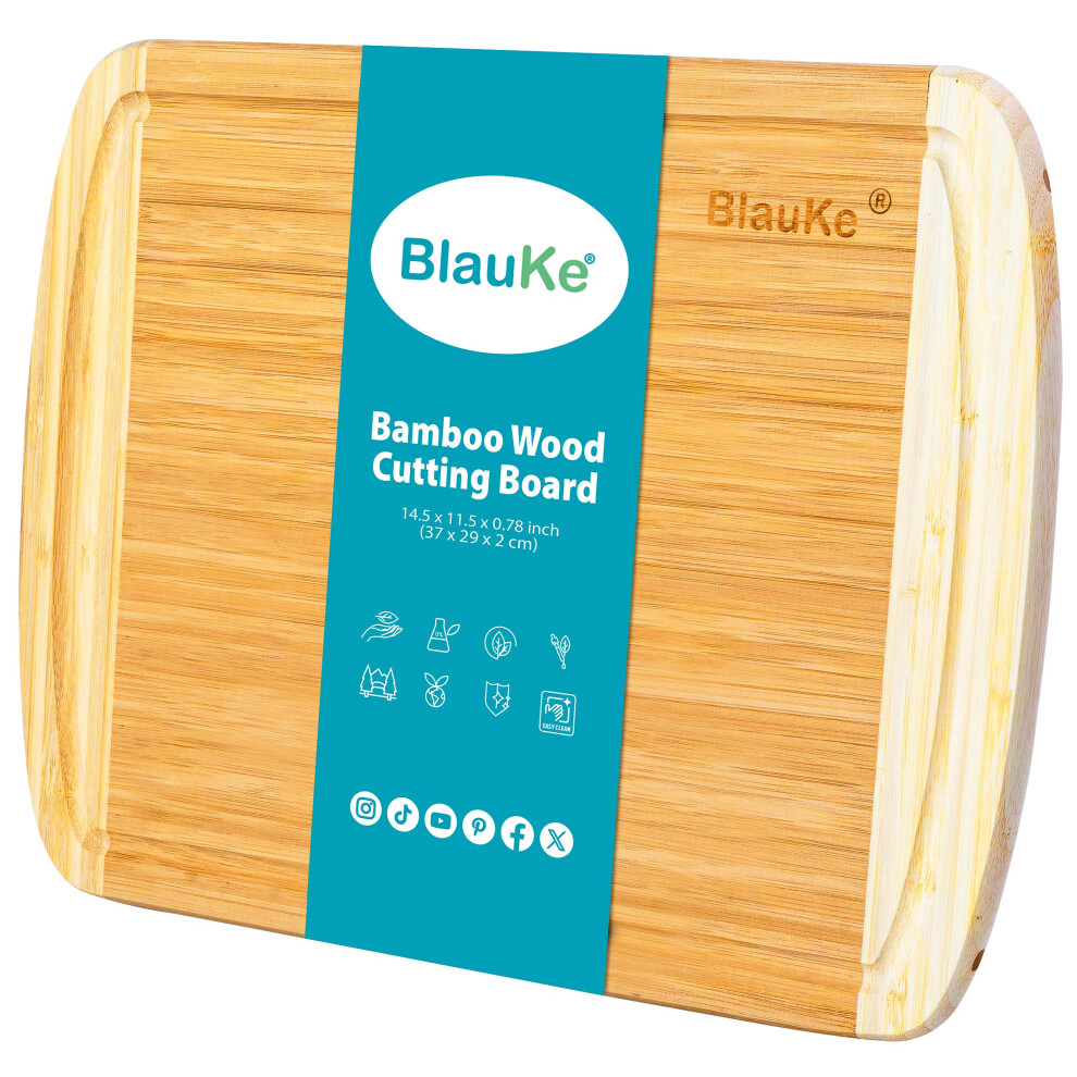 Blauke Large Bamboo Cutting Board 37X29cm - Wood Cutting Board With Juice Groove - Serving Tray Chopping Board - Wooden Cutting Boards For Kitchen
