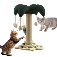 Cat Scratching Post for Indoor Cats - Vertical Design with Sisal Ball, Rotating Runway, Durable Climbing Element for Furniture Protection
