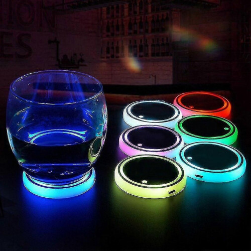 Car Led Coaster 7 Color Luminous Rgb Light Mat With Light Sensor Vibration Sensor Practical Energy Saving