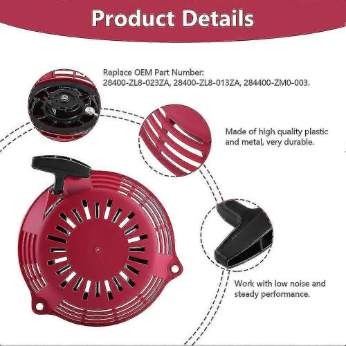 Pull Recoil Starter, Recoil Starter Kit Lawn Mower Recoil Starter Assembly Red A 1