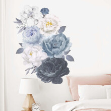 Bloemen Muurstickers Aquarel Zwart Wit Blauw Pioen Natuur Plant Vinyl