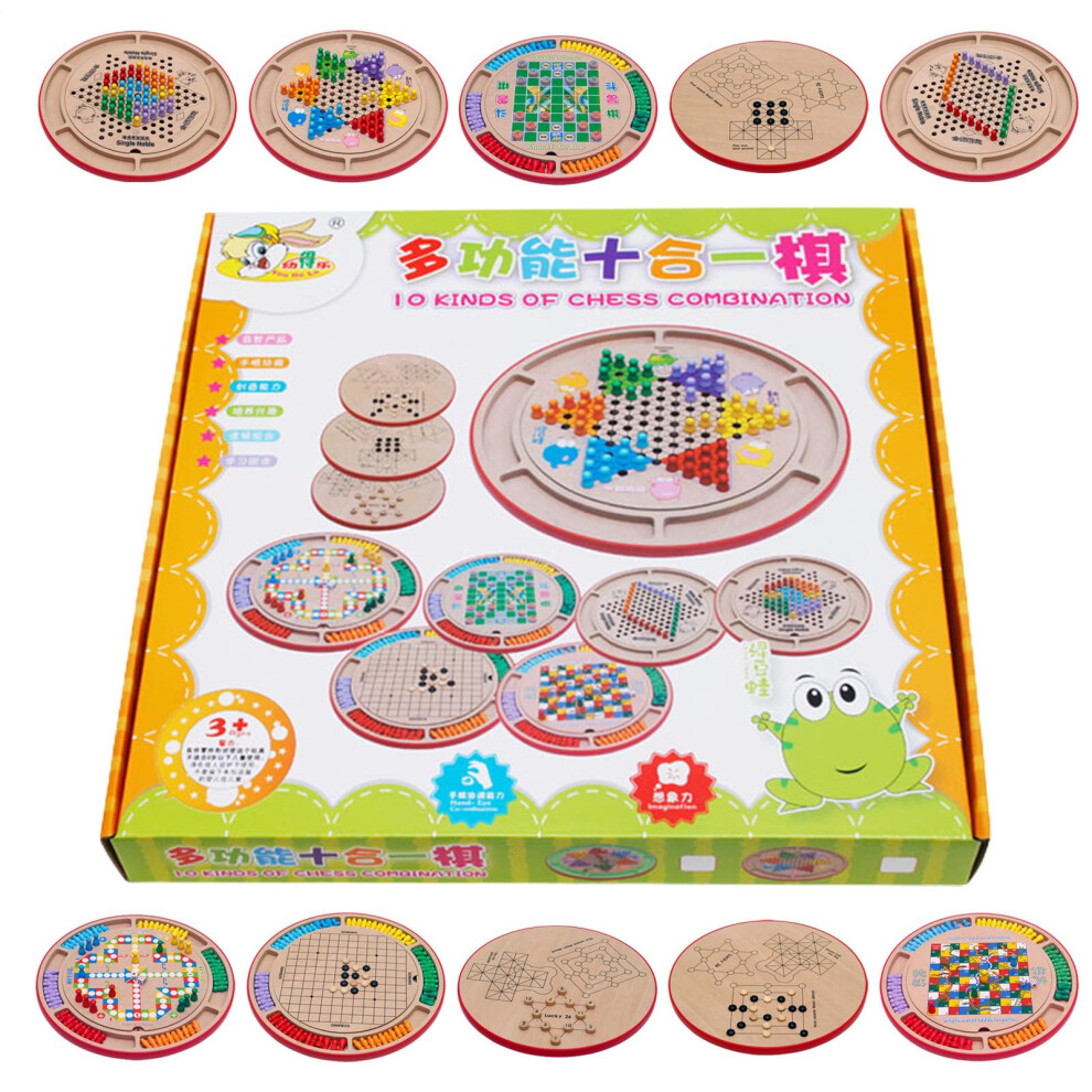 Wood Chess Set, 10-in-1 Multifunctional Wooden Game Board, Educational Toy for Family Gatherings and Travel-image-OPC-PK5C5DQ-NEW