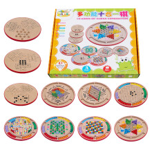 Checkers and Chess Set 10-in-1 Multifunctional Wooden Board Game for Kids and Adults, Interactive Family Fun