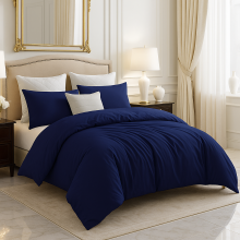 (Navy Blue, Single) Plain Duvet Cover 3pc Reversible Microfiber Quilt Cover - Single, Double & King Bed Sizes