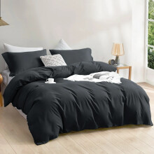 (Black, Double) Plain Duvet Cover 3pc Reversible Microfiber Quilt Cover - Single, Double & King Bed Sizes