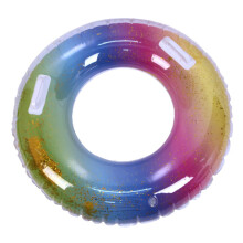 Inflatable Rainbow Swimming Ring for Adults, Semi-Transparent with Sequins, Safe Pool and Beach Accessory for Women