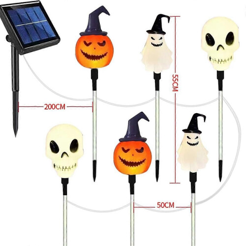 LED Outdoor Solar Ground Insertion Colored Pumpkin GhostHead Lights, 2