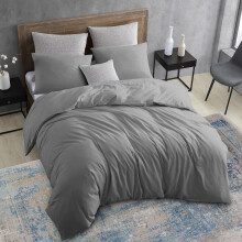 (Grey, King) Plain Duvet Cover 3pc Reversible Microfiber Quilt Cover - Single, Double & King Bed Sizes