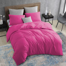 (Pink, Double) Plain Duvet Cover 3pc Reversible Microfiber Quilt Cover - Single, Double & King Bed Sizes