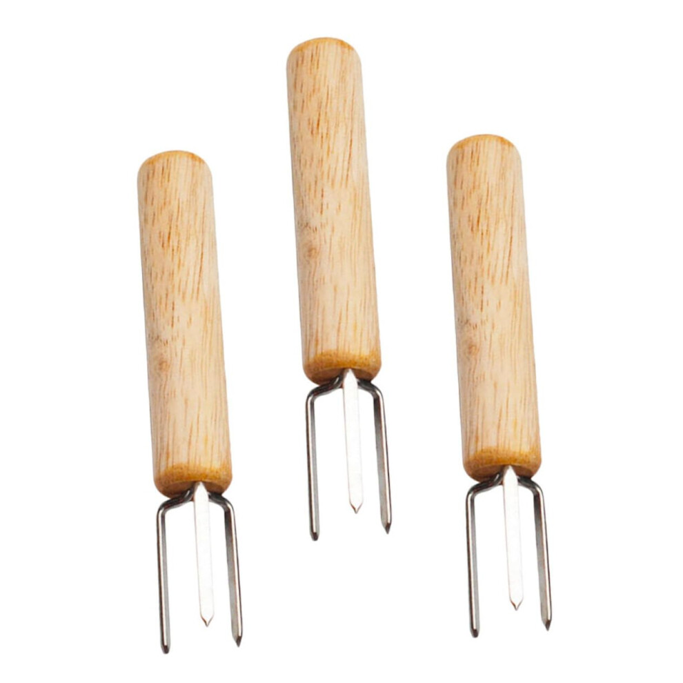 Stainless Steel Corn Fork Set of 3 with Wooden Handles for Grilling Vegetables and Fruits Portable BBQ Tools-image-OPC-PK5D8KT-NEW