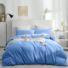 (Light Blue, Single) Plain Duvet Cover 3pc Reversible Microfiber Quilt Cover - Single, Double &amp; King Bed Sizes