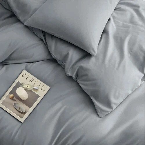 (Silver, Single) Plain Duvet Cover 3pc Reversible Microfiber Quilt Cover - Single, Double & King Bed Sizes 2