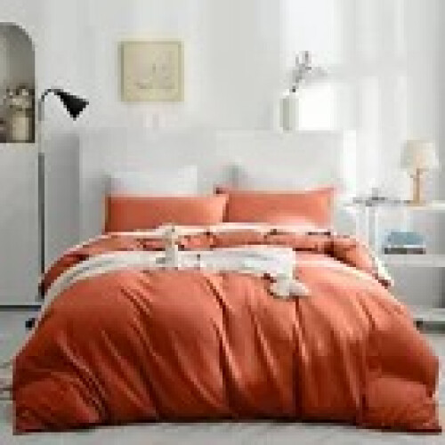 (Rust, Double) Plain Duvet Cover 3pc Reversible Microfiber Quilt Cover - Single, Double & King Bed Sizes 1