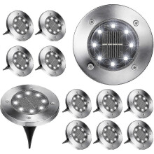 Luci da terra, confezione da 12 luci solari da incasso a 8 LED, impermeabili, edizione bianco freddo