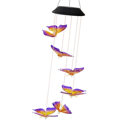 Solar-powered wind chime lights color-changing, butterfly-shaped