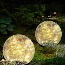 Luci solari a sfera per esterni impermeabili, luci solari a globo in vetro crepato