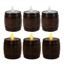 Confezione da 6 candele con sensore solare a forma di botte di vino, a LED, luce bianca calda e tremolante,
