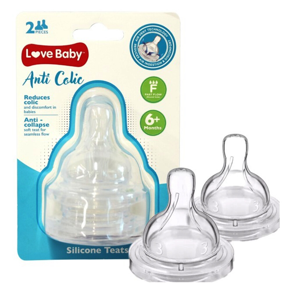 Love Baby Anti-Colic Silicone Teats Fast Flow 2s| usually 6 months & above| Hygienic Replacement | Anti-Colic Valve
