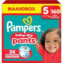 Pampers Nappies Pants Size 5 (12-17 kg) Baby-Dry, Junior with Stop and Protection Bags, Monthly Box, 160 Pants Nappies