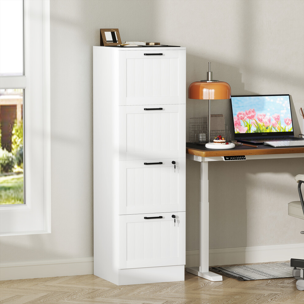 Homcom (White) 4 Drawer File Cabinet With Lock And Adjustable Hanging Bars