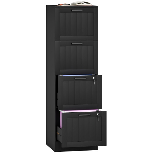 Homcom (Black) HOMCOM 4 Drawer File Cabinet with Lock and Adjustable Hanging Bars 1
