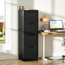 (Black) HOMCOM 4 Drawer File Cabinet with Lock and Adjustable Hanging Bars