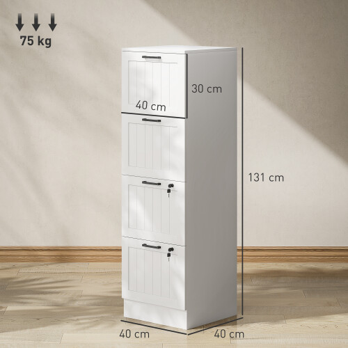 Homcom (White) HOMCOM 4 Drawer File Cabinet with Lock and Adjustable Hanging Bars 2