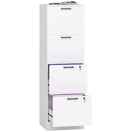 Homcom (White) HOMCOM 4 Drawer File Cabinet with Lock and Adjustable Hanging Bars 1
