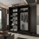 Modern Bedroom Sliding Wardrobe With Mirror Doors & Storage 150cm Black 3