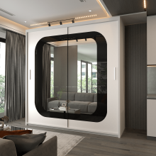 Modern Bedroom Sliding Wardrobe With Mirror Doors & Storage 150cm White-Black