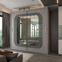 Modern Bedroom Sliding Wardrobe With Mirror Doors & Storage 203cm Grey