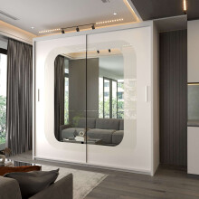 Modern Bedroom Sliding Wardrobe With Mirror Doors & Storage 150cm White-White