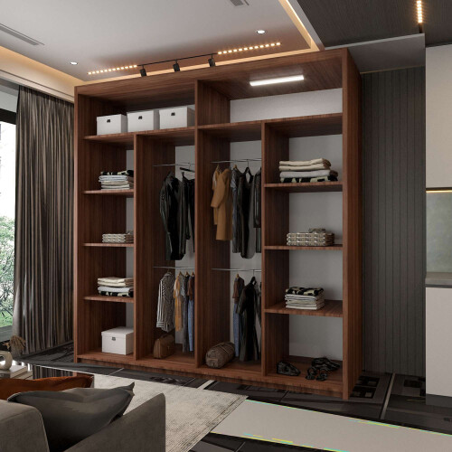 Modern Bedroom Sliding Wardrobe With Mirror Doors & Storage 203cm Walnut 2
