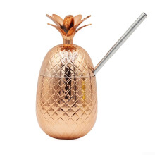 Pineapple Fashion Straw Cups Set, Copper Fruit Cocktail Cups with Removable Straws, Easy to Clean for Milk Parties