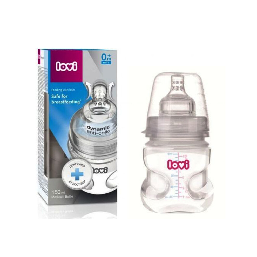 Lovi Medical+ Bottle With Dynamic Teat (0 Months & Up)| Ideal for Combination Feeding - 150ml 0m+