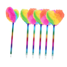 Love Ballpoint Pens Set of 6, Cute Glitter Pom Pens with Heart Pom Poms and Angel Wings, Colorful Pens for Girls