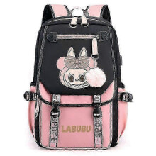 (Black Pink E) Cartoon Labubu USB Charging Backpack for School, Work & Travel - Men, Women & Kids - HF