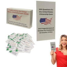 Citizenship Test Study Guides for Naturalization Exam in English and Spanish, 15x10x3 cm, Includes Questions and Answers
