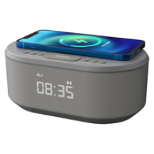i-box Dawn Bedside Alarm Clock With Wireless Charging - Grey